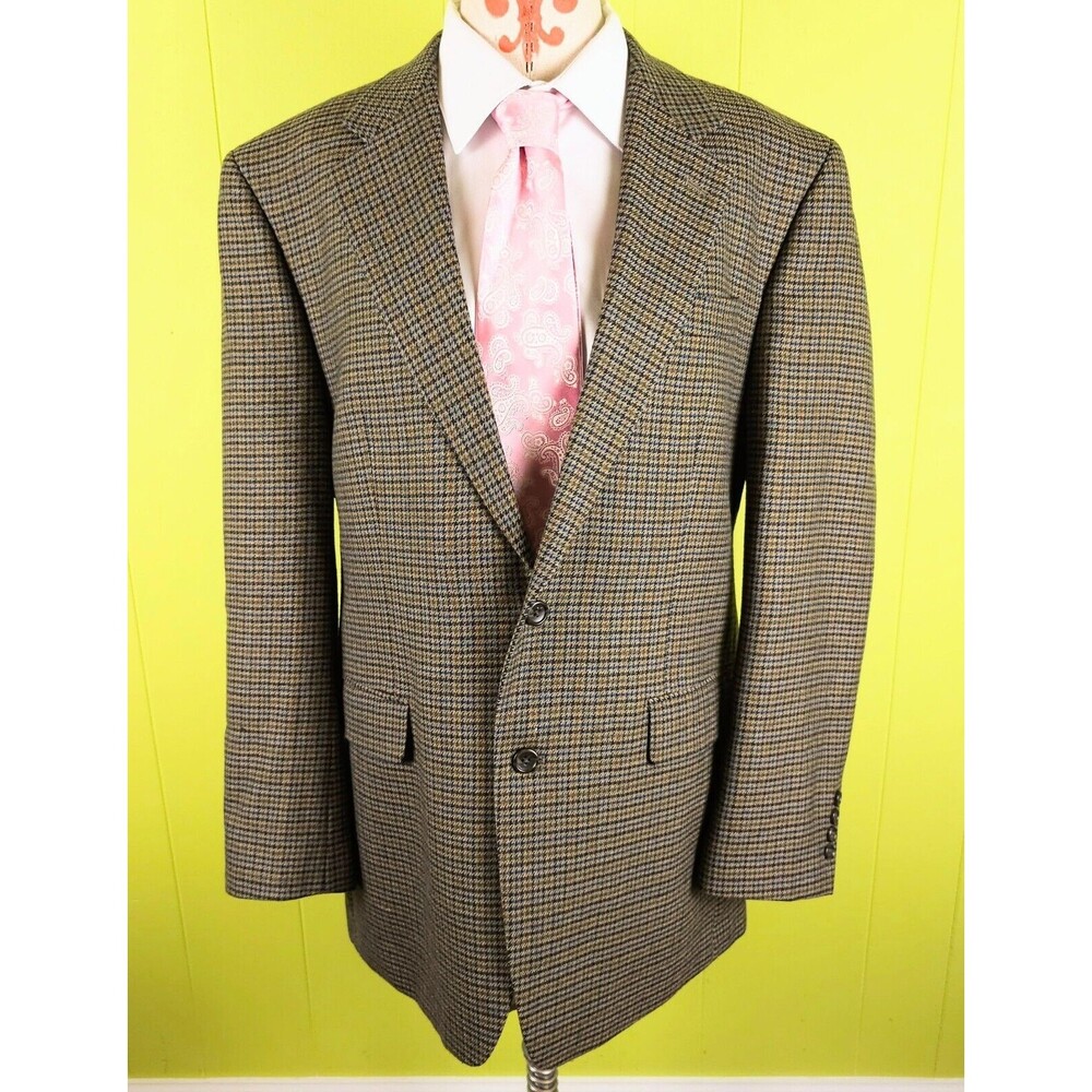IZOD Men 42 R Houndstooth Plaid 100% Lambswool Jacket Blazer Sport Coat 2-Button